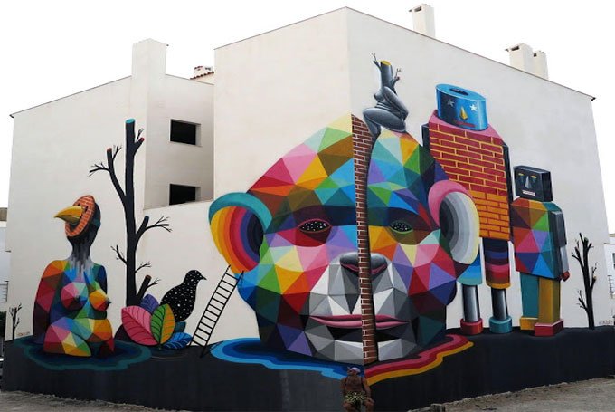 Okuda San Miguel el artista que recrea el arte urbano con Estructuras geométricas surrealistas